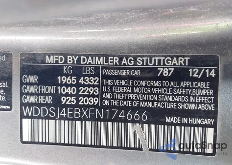 2015 Mercedes-Benz Cla 250 from USA, damaged, VIN WDDSJ4EBXFN174666